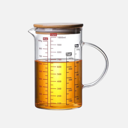 High Borosilicate Glass Measuring Cup, Cooking Measuring Cup - Glass Cups with Lid, Glass Lid and Bamboo Lid