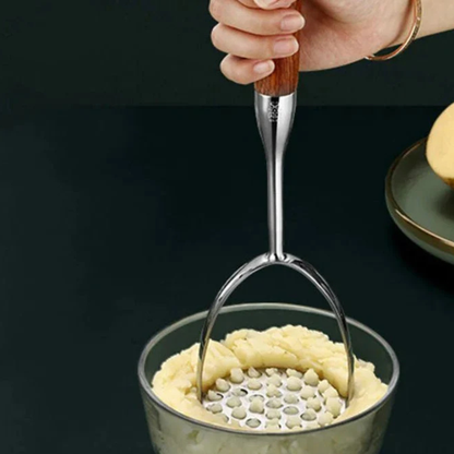 Potato Masher Stainless Steel Manual Food Press with Wooden Handle