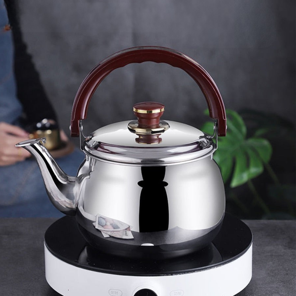 Stainless Steel Stovetop Boiling Water Kettle, Whistling Stovetop Pot With Wide Curved Handle
