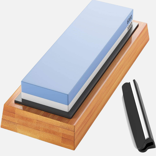 Dual Sided Whetstone Kitchen Knife Sharpening Stone Set - 2 Side Grit 1000/6000 With Bamboo Base