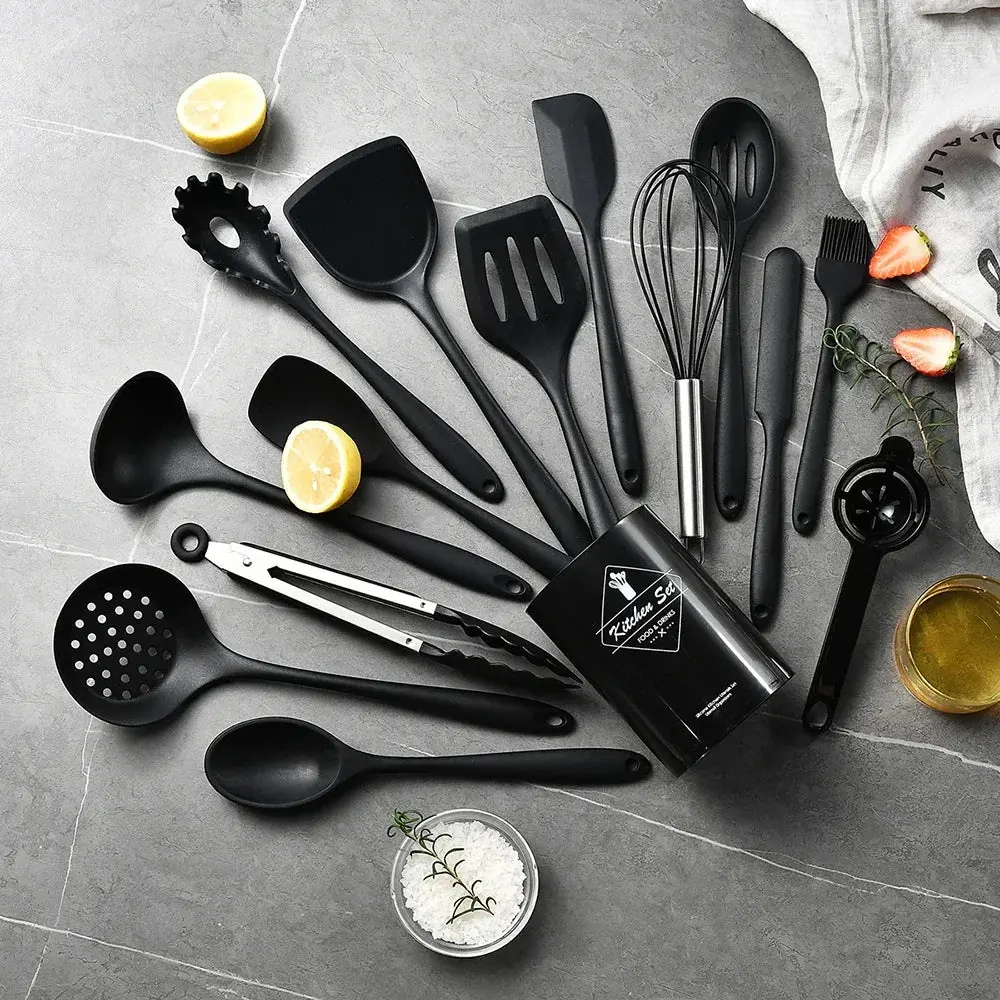 Kitchen Utensils with Holder - 15pcs Silicone Cooking Set