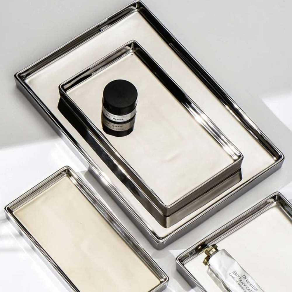 Rectangular Electroplated Ceramic Tray With 4 Different Sizes