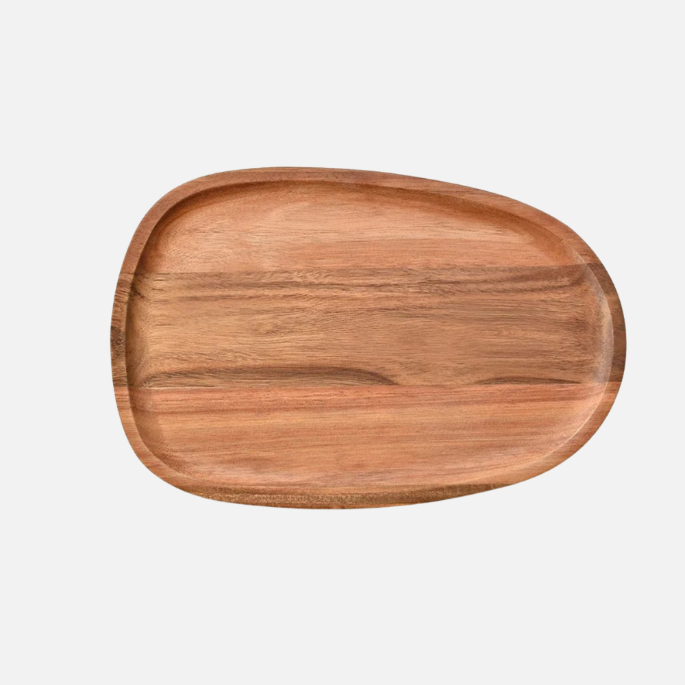 Acacia Wood Serving Tray - Raised Edge Wooden Tray