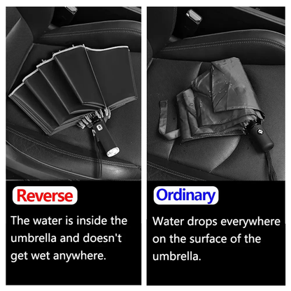 Foldable Umbrella with Automatic Button, Reverse Design and LED Flashlight