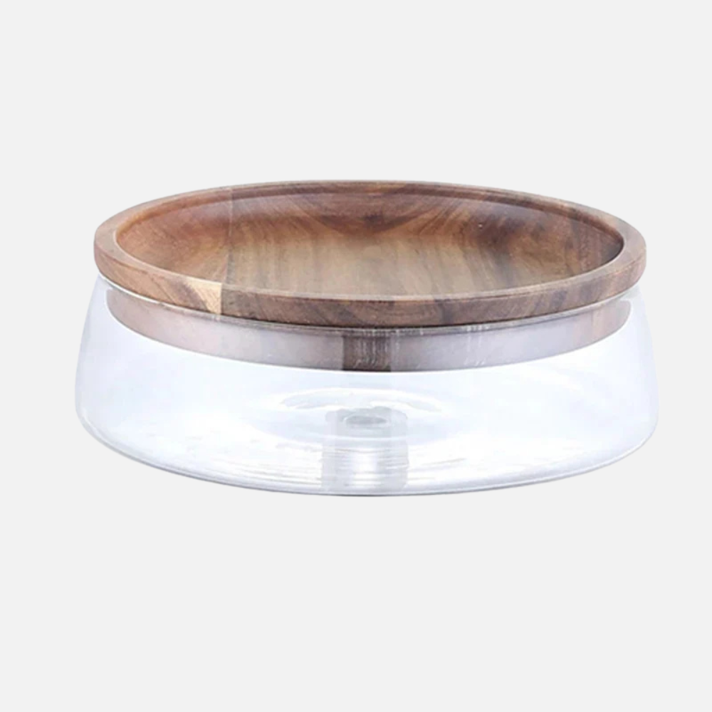 Wooden Food Container with Borosilicate Glass and Acacia Wood Lid
