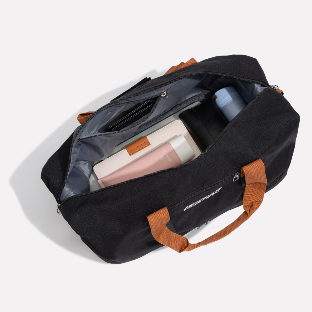 Travel Duffle Bag with Shoe Compartment, Wet Dry Separator and Trolley Strap