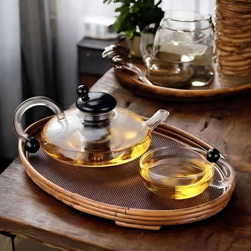 Glass Teapot Kettle WIth Filter & Tea Cups Matching Set