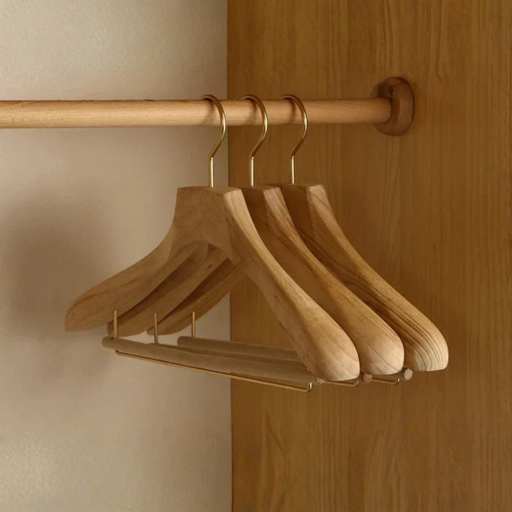 Mens Wide Shoulder & Pants Wooden Hangers, Camphor Wood Suit, Coat & Pants Organizer (Set of 2)