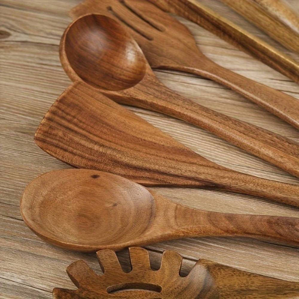 Wooden Utensil Kitchen Set, Complete Teak Set With 7pcs Or 10pcs