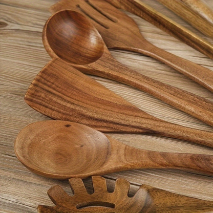 Wooden Utensil Kitchen Set, Complete Teak Set With 7pcs Or 10pcs