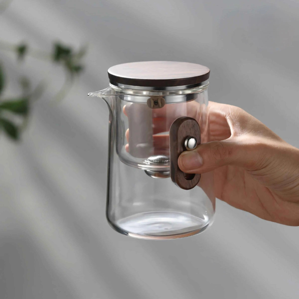 Travel Glass Tea Set, Portable Teapot Kettle With 3 Glass Cups & Travel Case