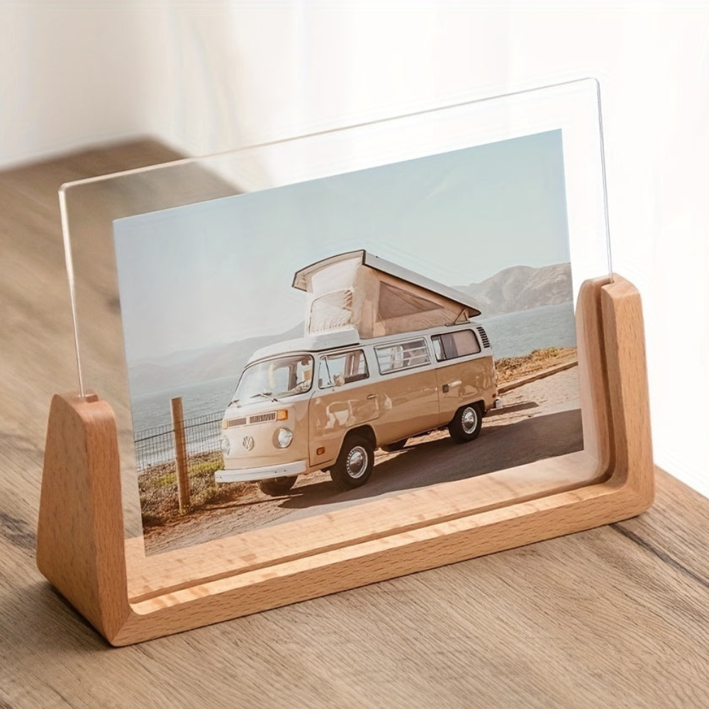 Wood Picture Frames Acrylic U Shaped Base for Vertical or Horizontal Desk Display