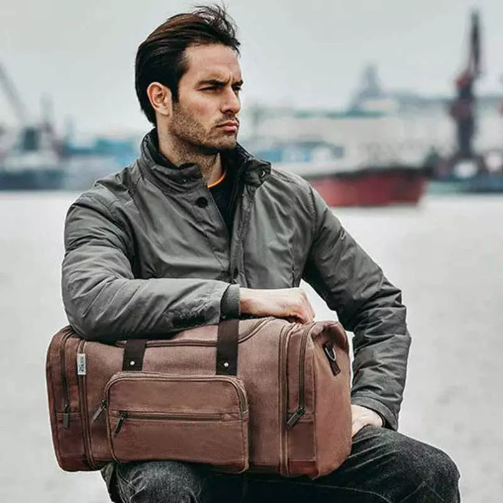 Canvas Duffle Bag Large Travel Weekender Pack with Rugged Shoulder Strap