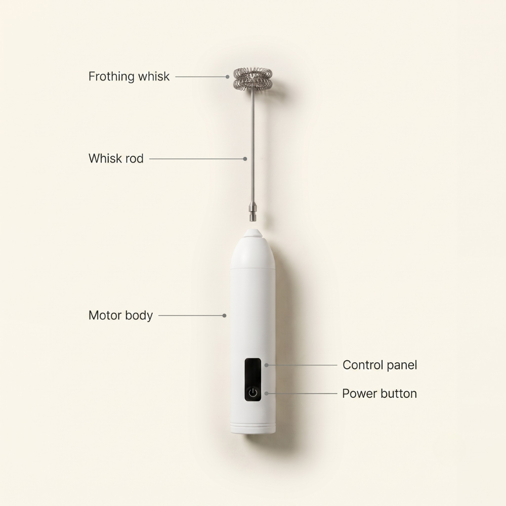 Milk Frother with Three Speed Motor and Detachable Stainless Steel Whisk