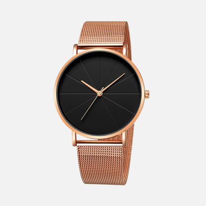Quartz Watch with Analog Baton Dial Timepiece - Stainless Steel Case