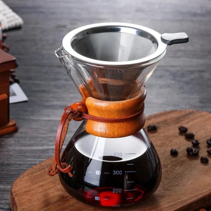Pourover Coffee Brewer Glass Pot and V60 Dripper Set with Metal Filter