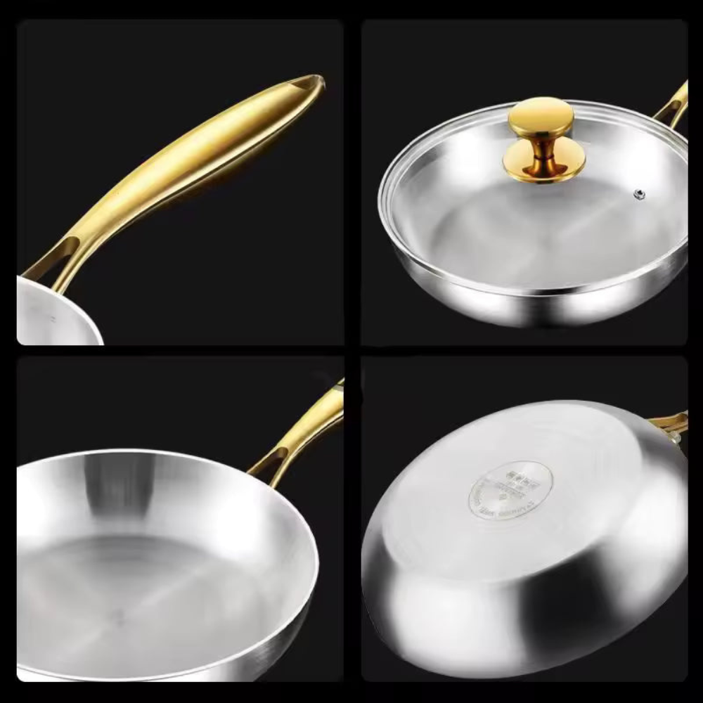 Frying Pan Stainless Steel 316 Multi Cooktop Wok with Glass Lid
