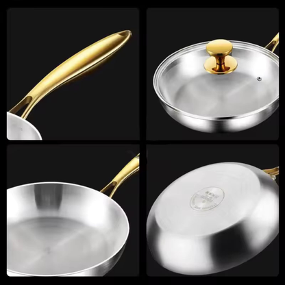 Frying Pan Stainless Steel 316 Multi Cooktop Wok with Glass Lid