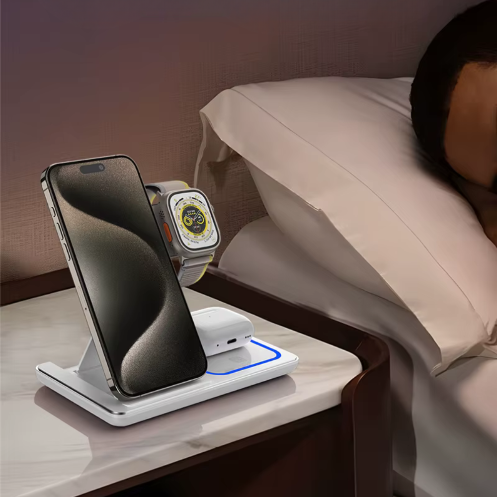 3 in 1 Portable Wireless Charger for Phones, Watches and Earbuds - Foldable Design