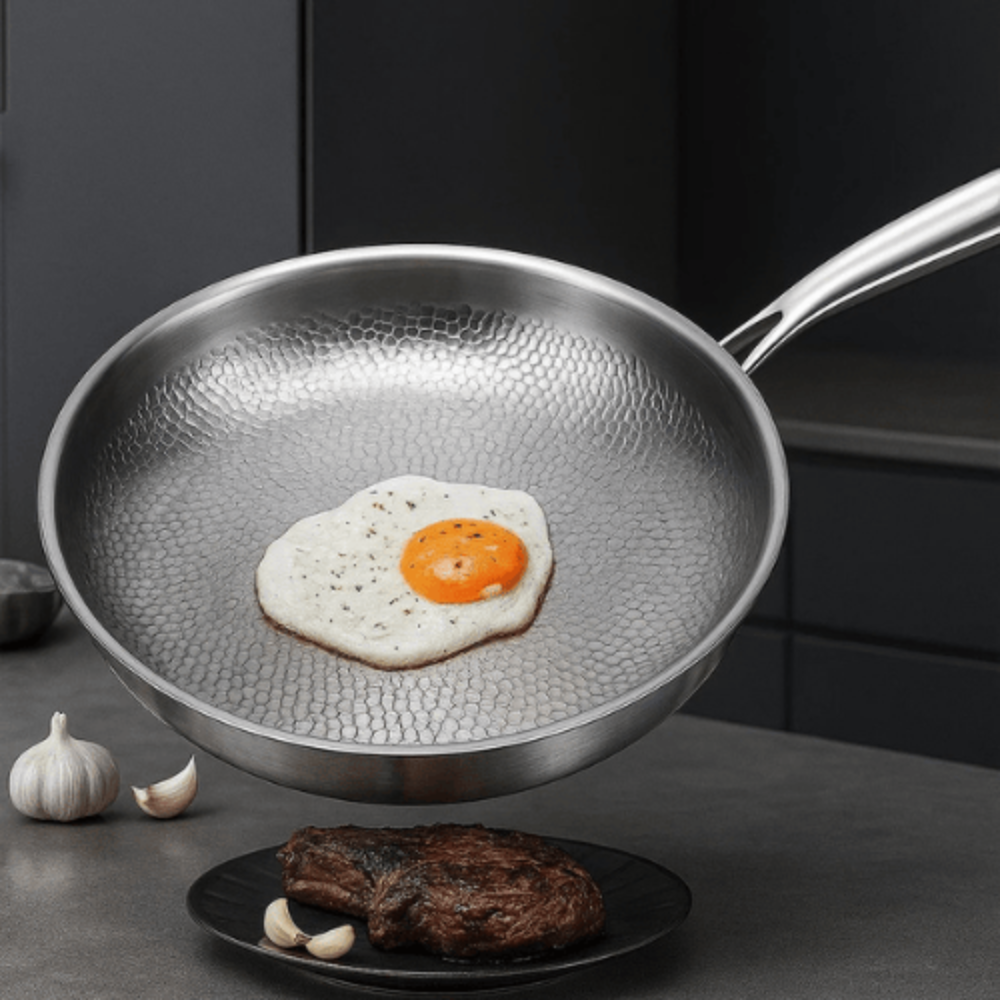 Silver Sauté Frying Pan - Hammered Titanium Alloy