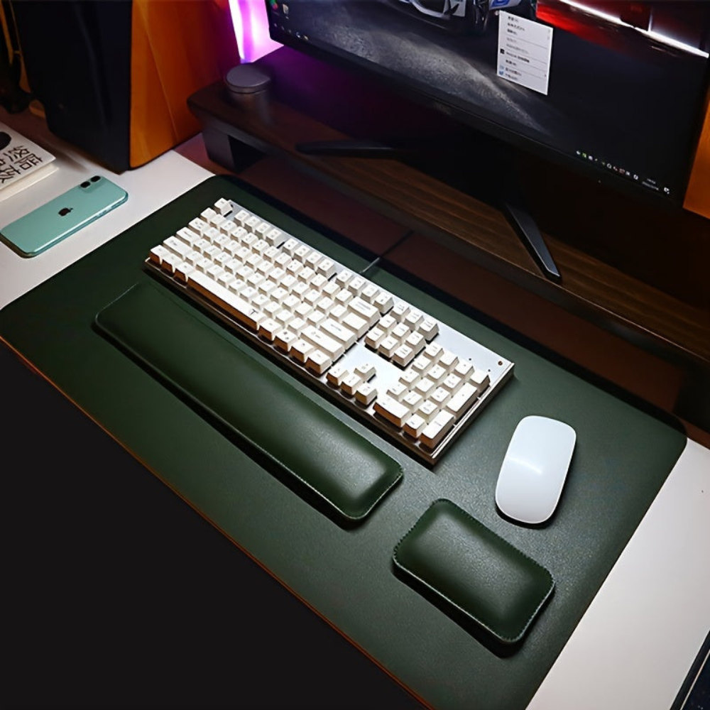 Desk Mat with Keyboard and Mouse Wrist Support Three Piece PU Leather Set