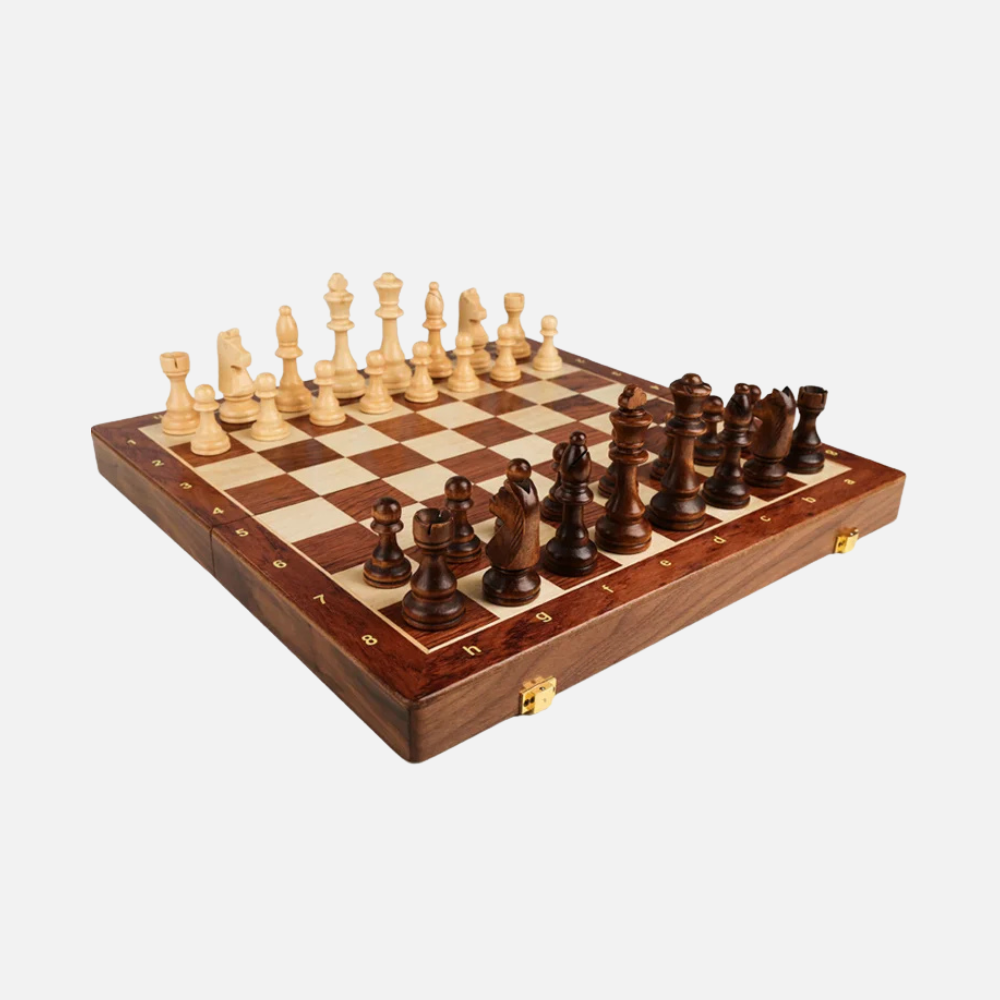 Folding Wooden Chess Set, Integrated Storage For Chess Pieces