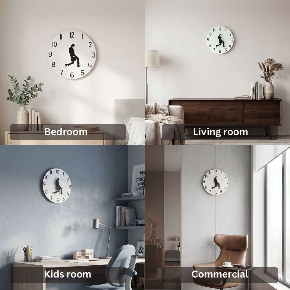Wall Clock Silly Walks Kinetic Moving Silhouette Desk and Office Timepiece