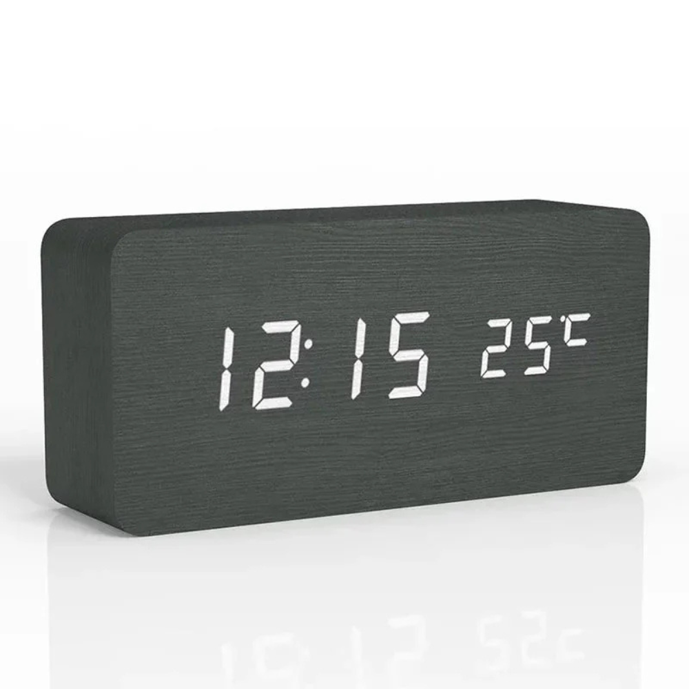 Wooden LED Digital Alarm Clock - Adjustable Brightness & Alarm System