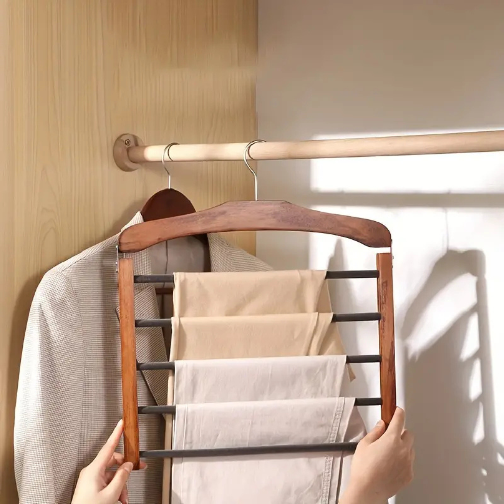 Pants Hanger Multi Bar Solid Wood Space Saving Closet Organizer Rack