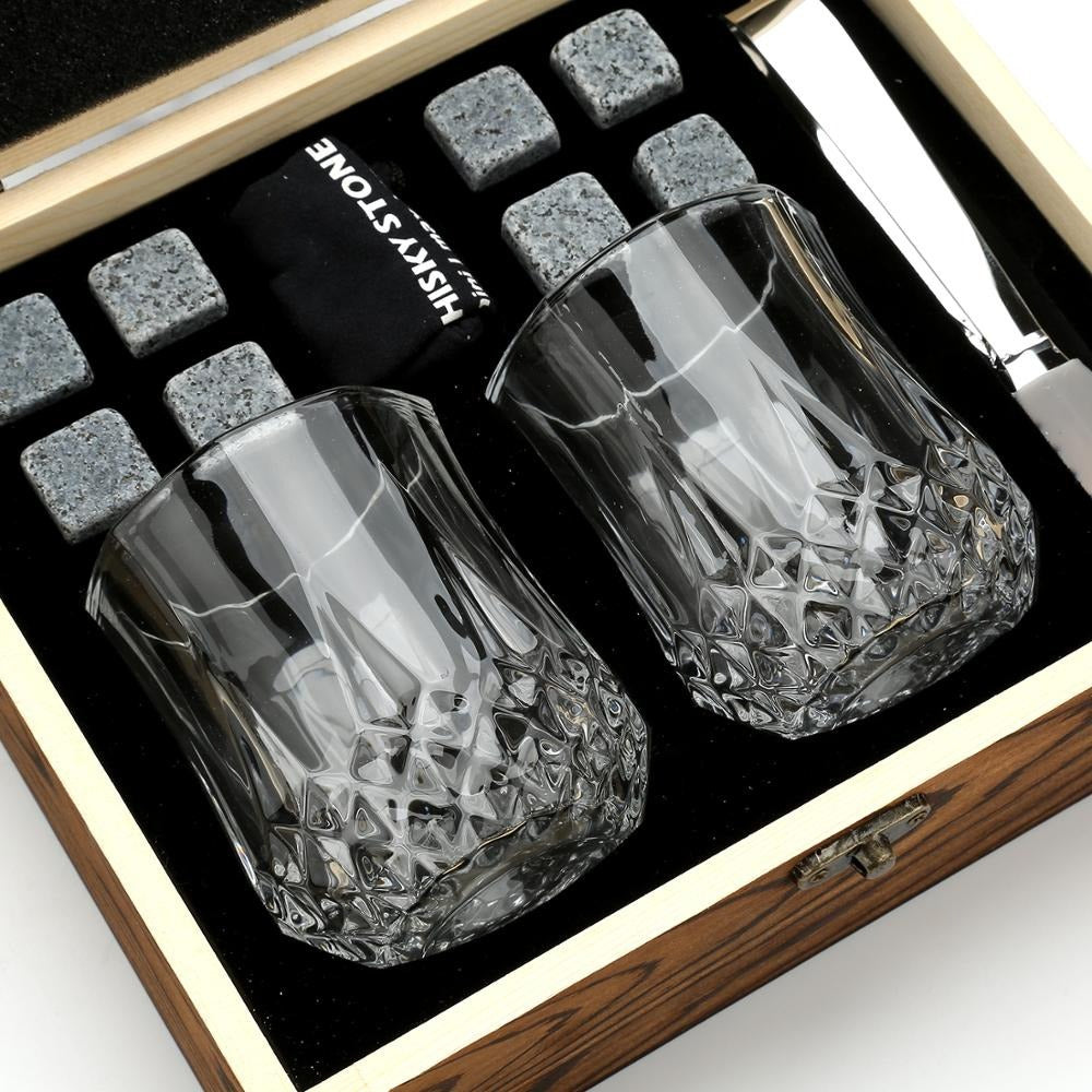 Whisky Glass Set With Granite Stones, Metal Tongs & Coasters - Gift Whiskey Glass Set