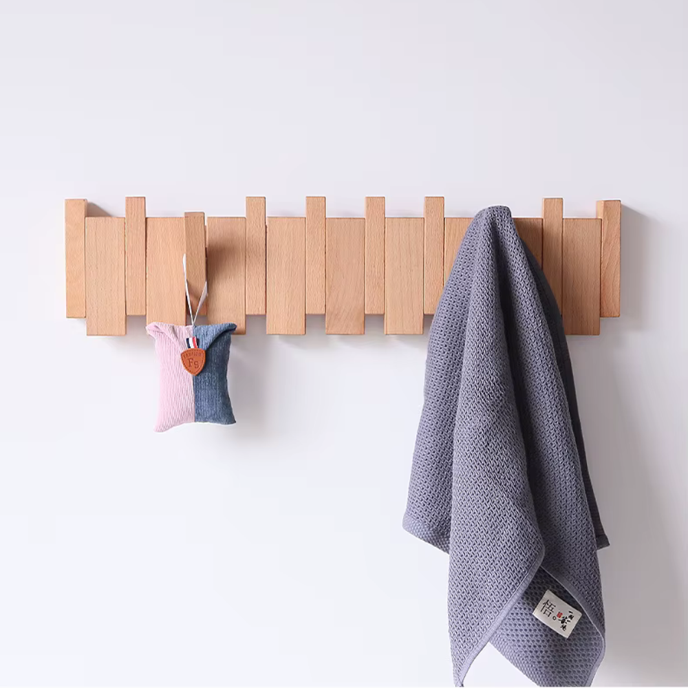 Wooden Folding Wall Coat & Hat Rack With Magnetic Hooks - Multiple Size Racks From 4 Hooks To 8 Hooks