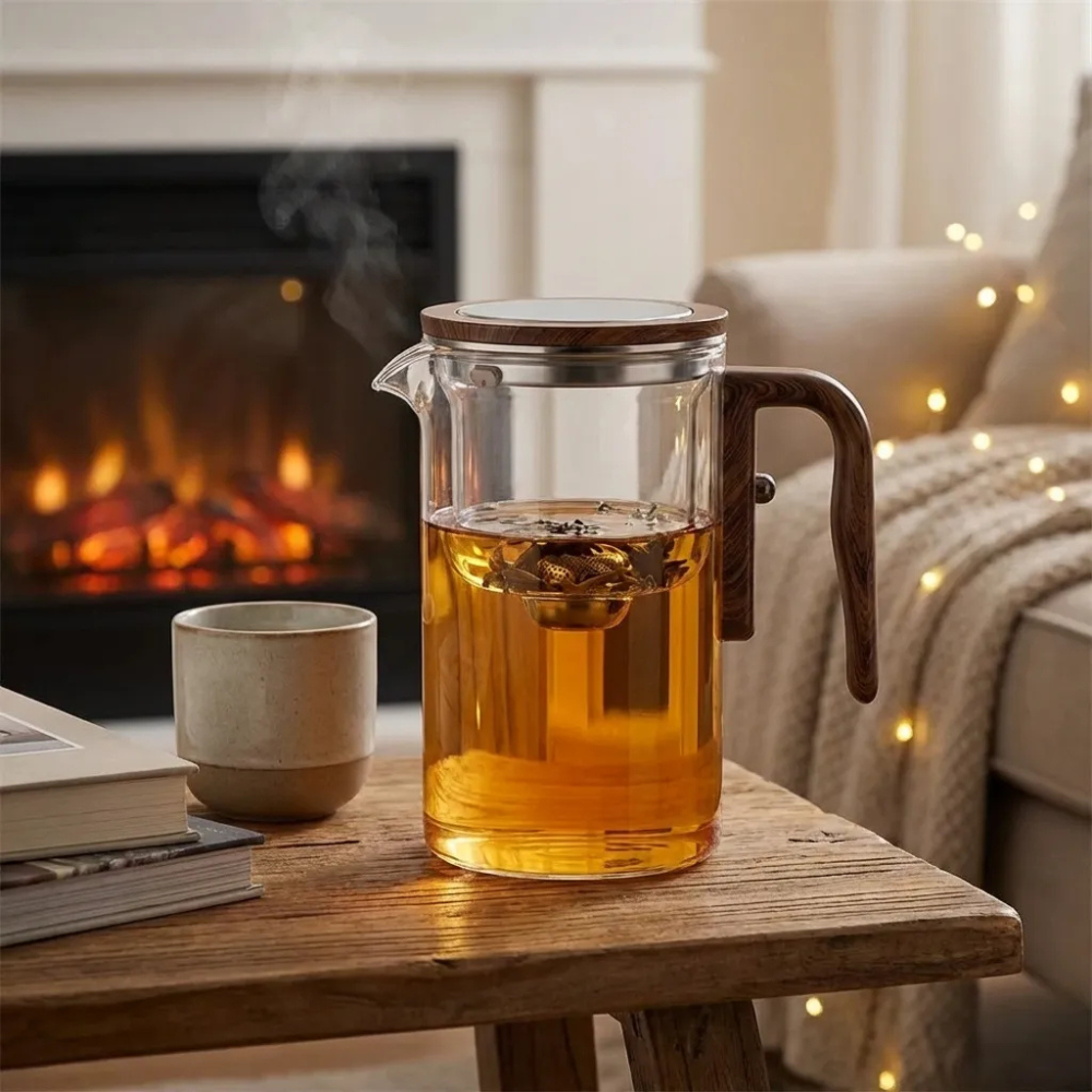 Magnetic Filtration Glass Teapot, Tea Kettle With Filter & Wooden Handle