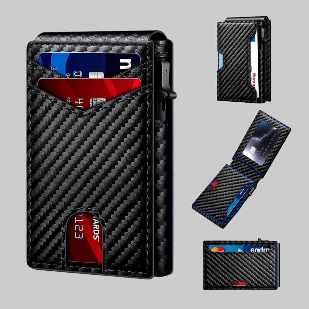 Wallet Slim RFID Blocking Carbon Fiber Look Card Holder Pocket Bifold