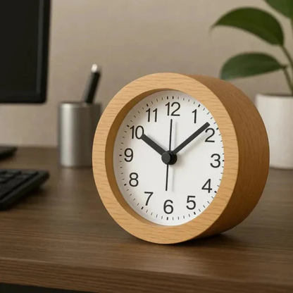 Analog Alarm Clock with Silent Quartz Movement and Solid Beech Wood Frame