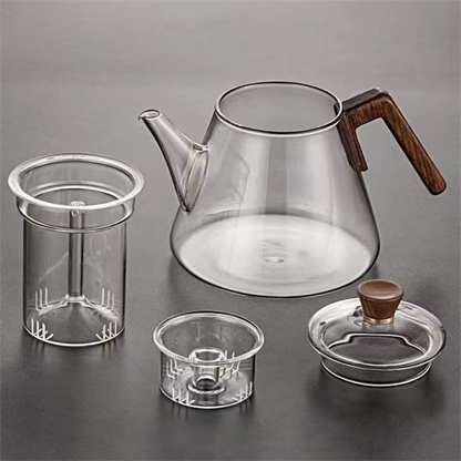 Minimalistic Glass Teapot Kettle, Tea Kettle Brew With Wooden Handle