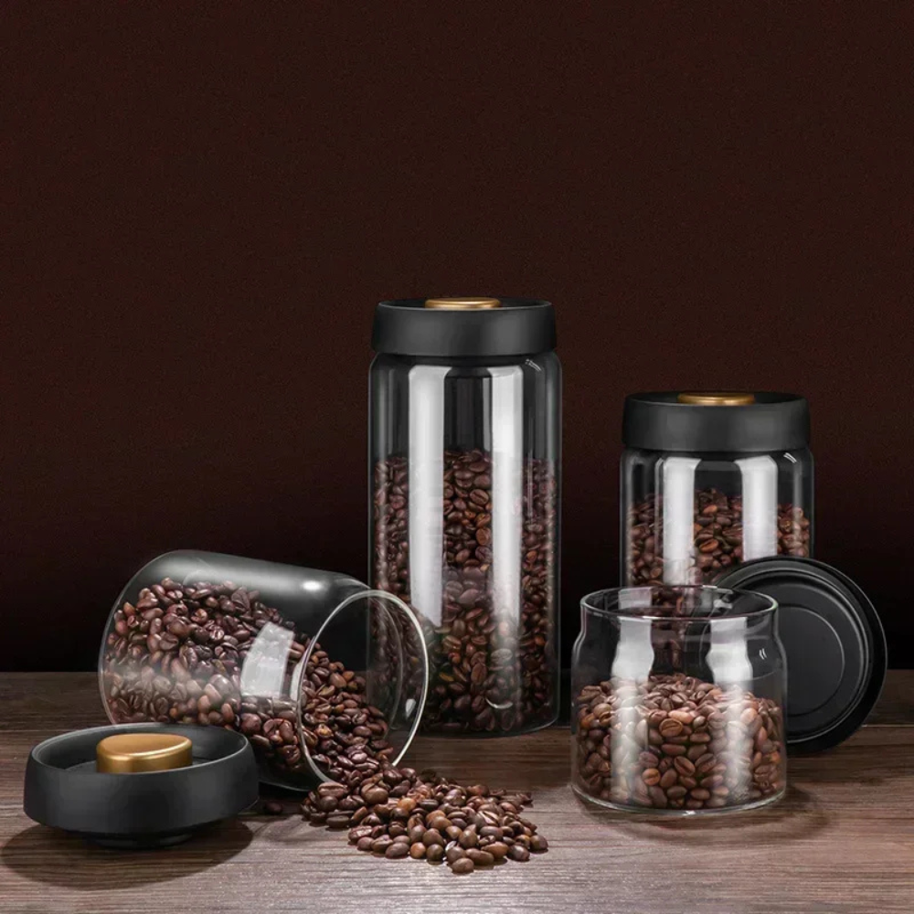 Air Tight Coffee Container Vacuum Sealed Glass Jar Canister for Fresh Beans
