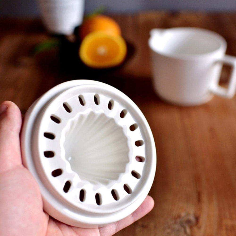 Orange Juicer Handheld Manual Lemon Press, Ceramic Ribbed Fruit Squeezer