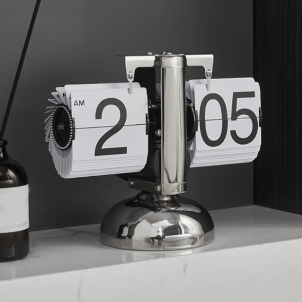 Retro Mens Flip Clock With Stainless Steel Frame