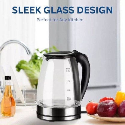 Electric Tea Kettle 1.8L Cordless Borosilicate Glass with Blue LED Light