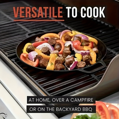 Cast Iron Skillet Pan Griddle Round Multi Cooking Surface with Dual Handles