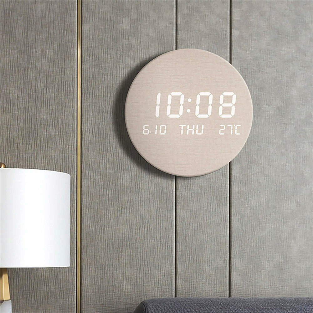 Digital Wall Clock with LED Display and Rechargeable Battery - 7.68" Diameter