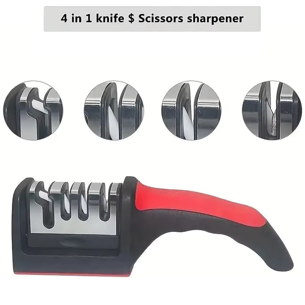 Knife Sharpener 4 in 1 Manual Tool for Kitchen Knives and Scissors