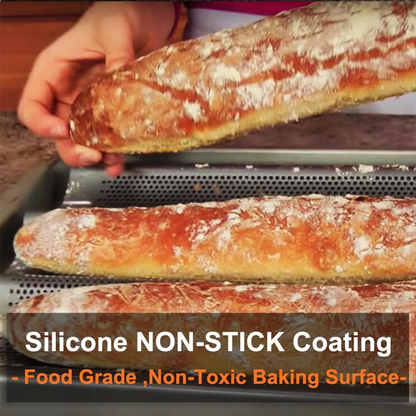 Stainless Steel Baguette Baking Or French Bread Pan With Grooves For Oven - Curved Moulding Baking Bread Pan