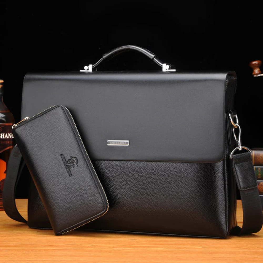 Briefcase Synthetic Leather Business Shoulder Bag with Laptop Sleeve