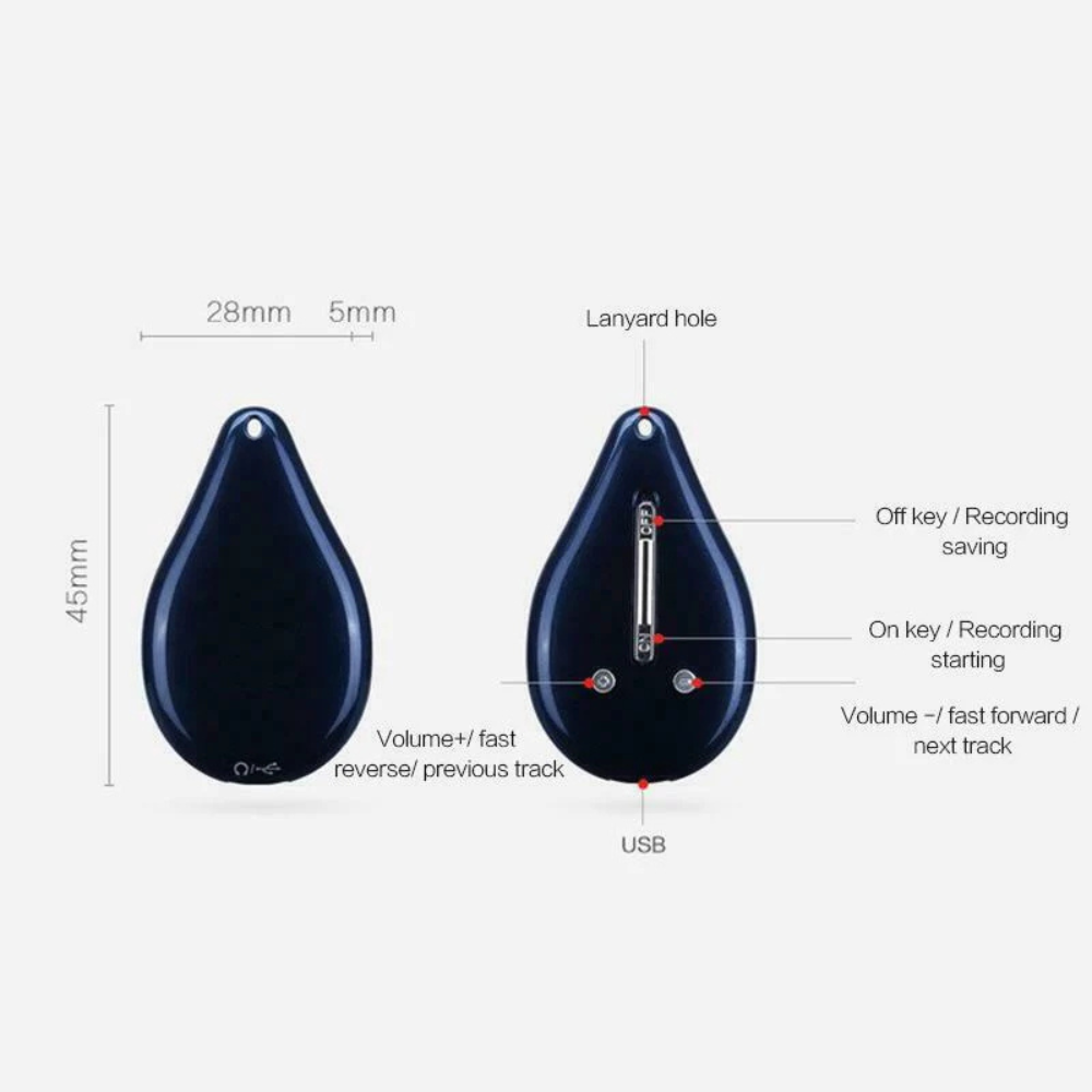 Keychain Voice Recorder with 100 Hour Memory Storage and Audio Activation