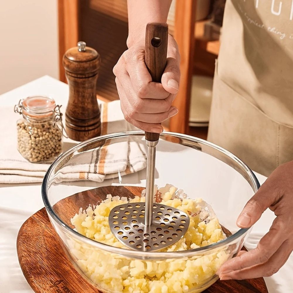Potato Masher with Perforated Stainless Steel Plate for Vegetable Mashing