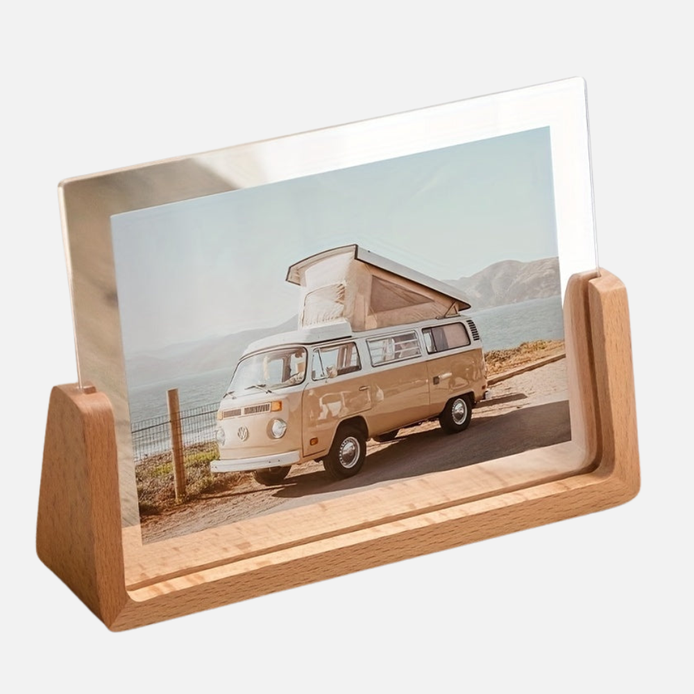 Wood Picture Frames Acrylic U Shaped Base for Vertical or Horizontal Desk Display