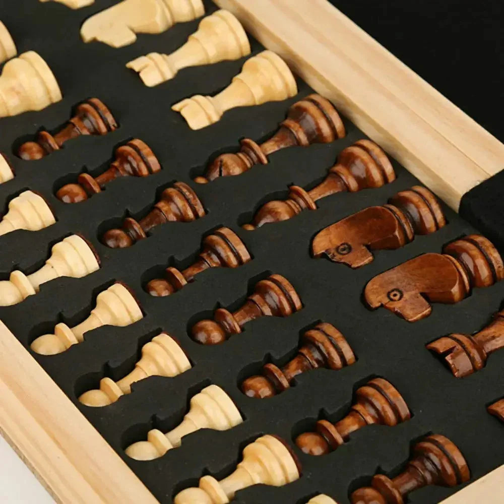 Wooden Folding Chess Set, Magnetic Board Game