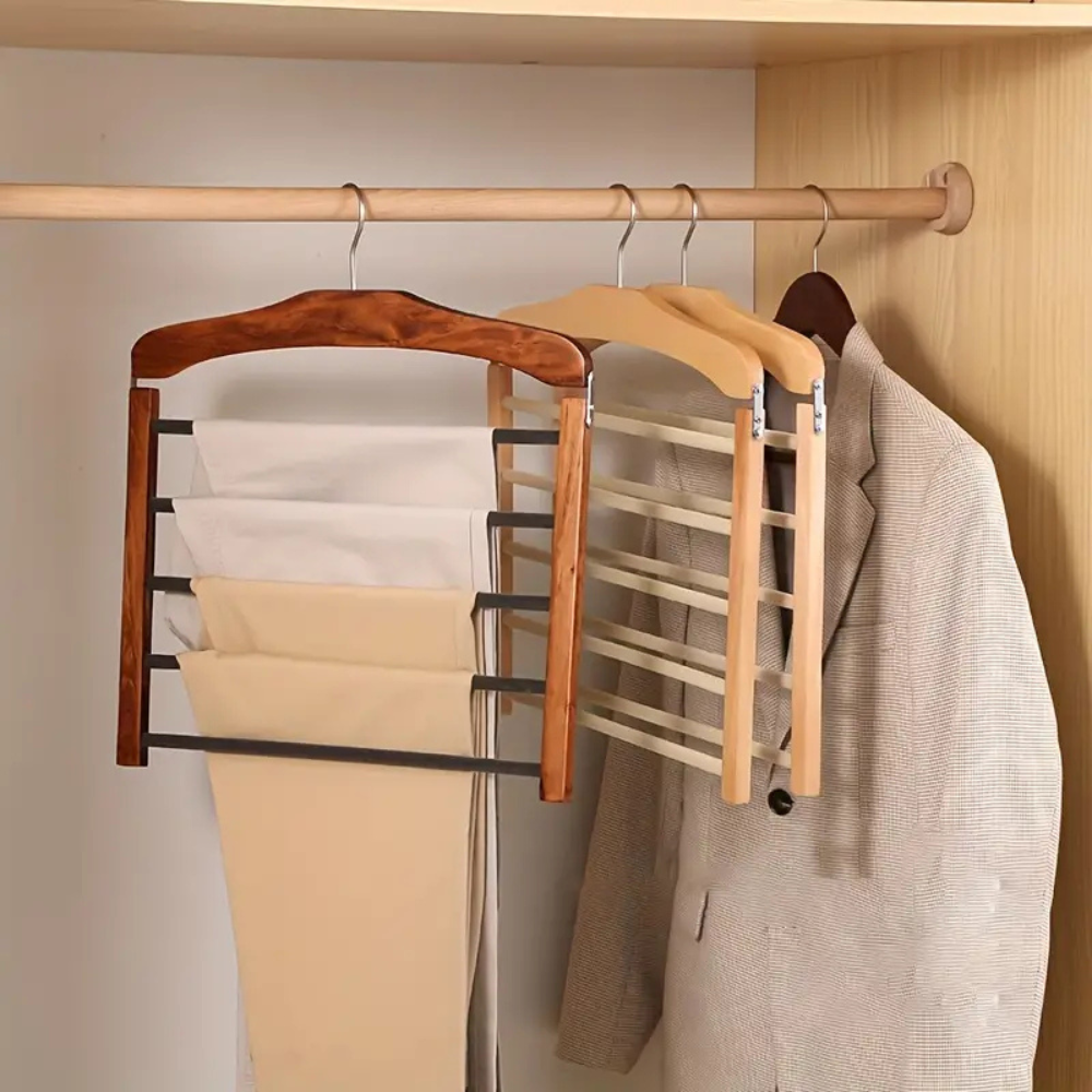 Pants Hanger Multi Bar Solid Wood Space Saving Closet Organizer Rack