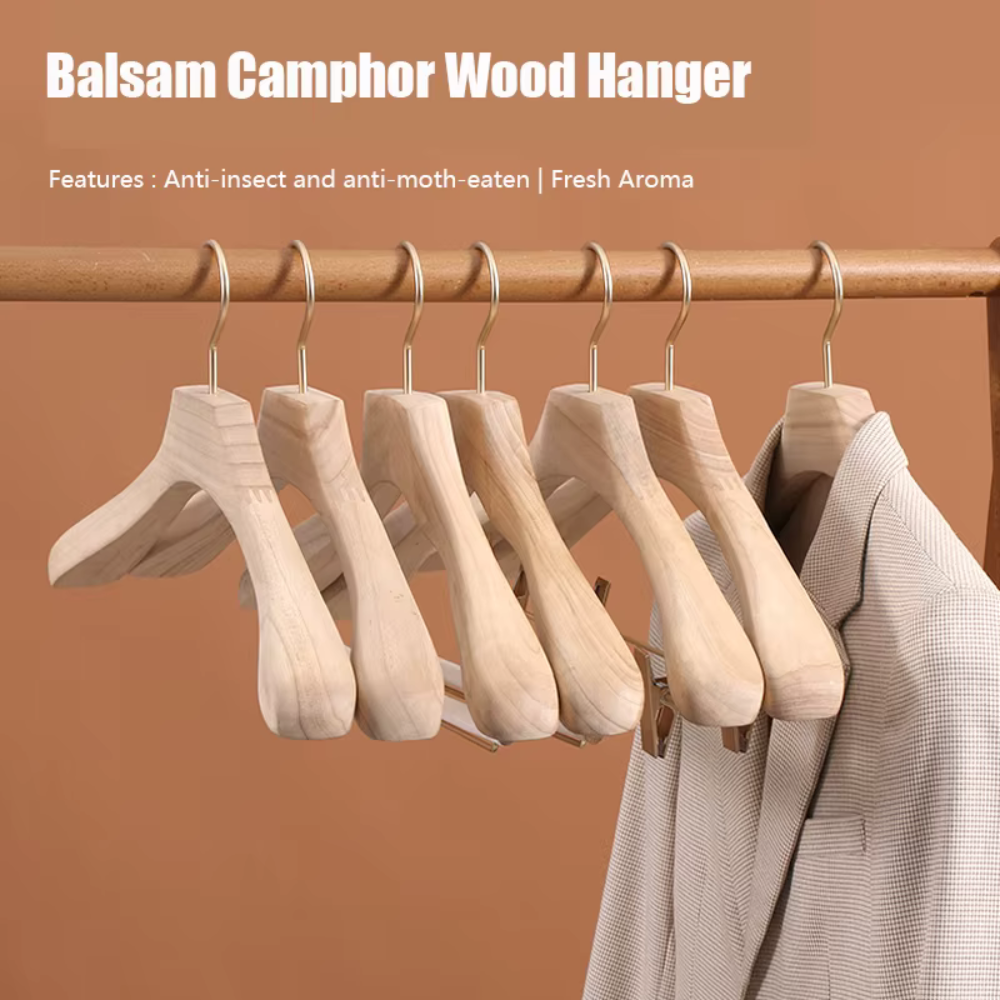Mens Wide Shoulder & Pants Wooden Hangers, Camphor Wood Suit, Coat & Pants Organizer (Set of 2)